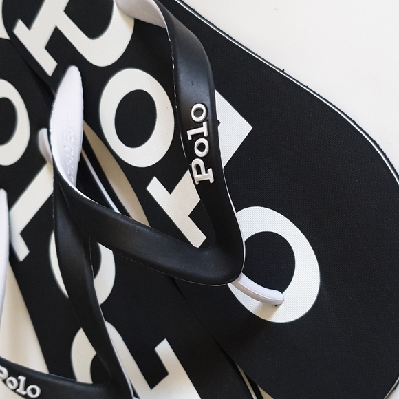 Polo ralph Lauren mens flip flops big logo size 10 11 black - Picture 2 of 3